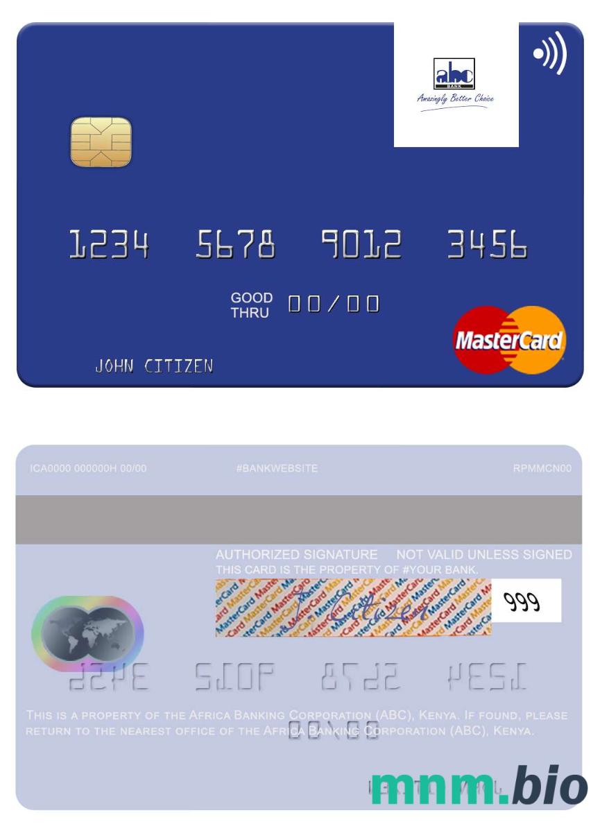 Africa Banking Corporation (ABC) Kenya przykład karty mastercard w formacie PSD